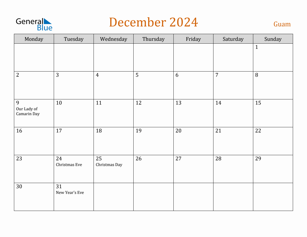 Free December 2024 Guam Calendar