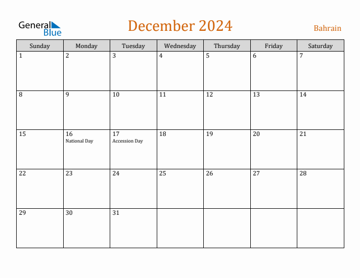 December 2024 Holiday Calendar with Sunday Start