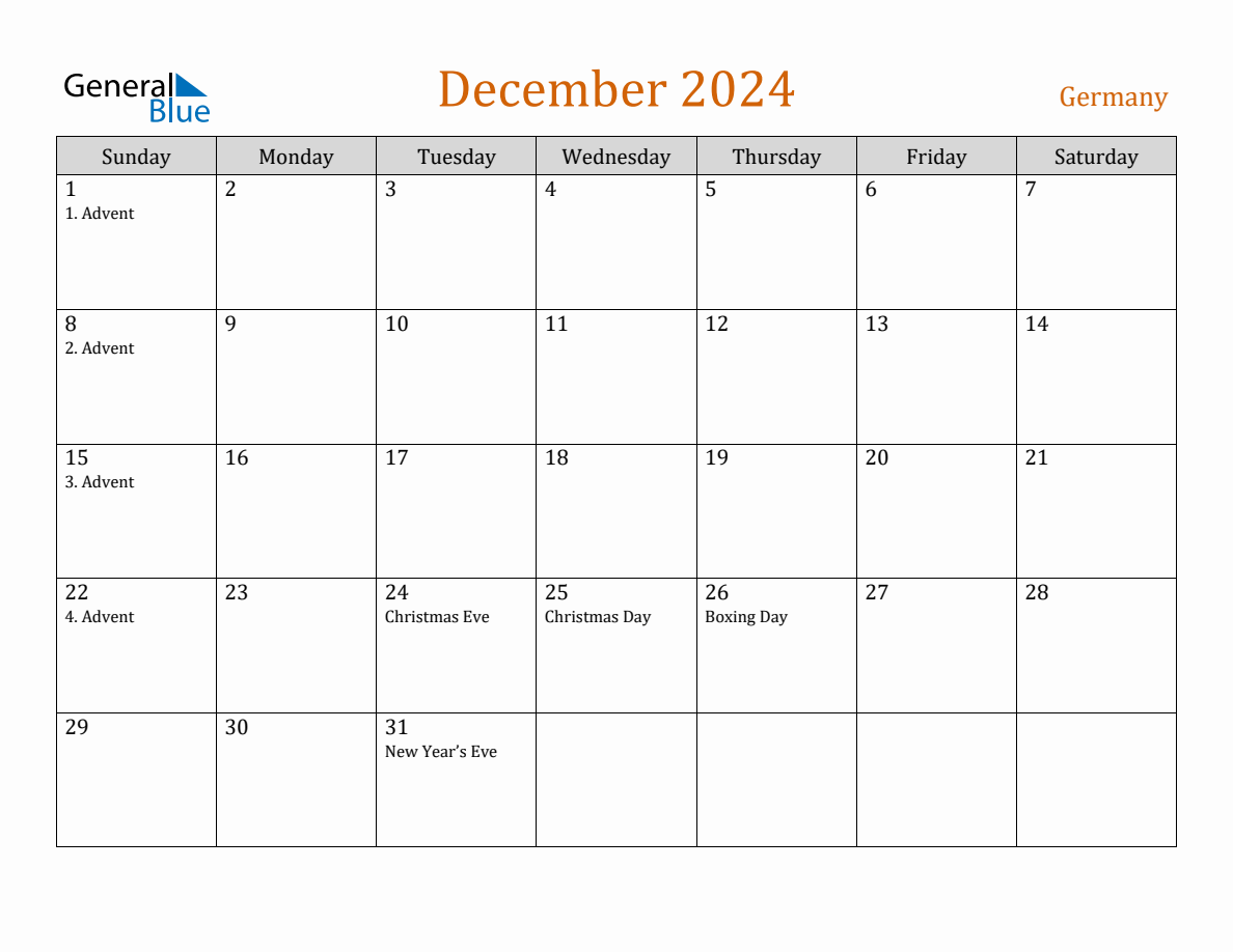 Free December 2024 Germany Calendar