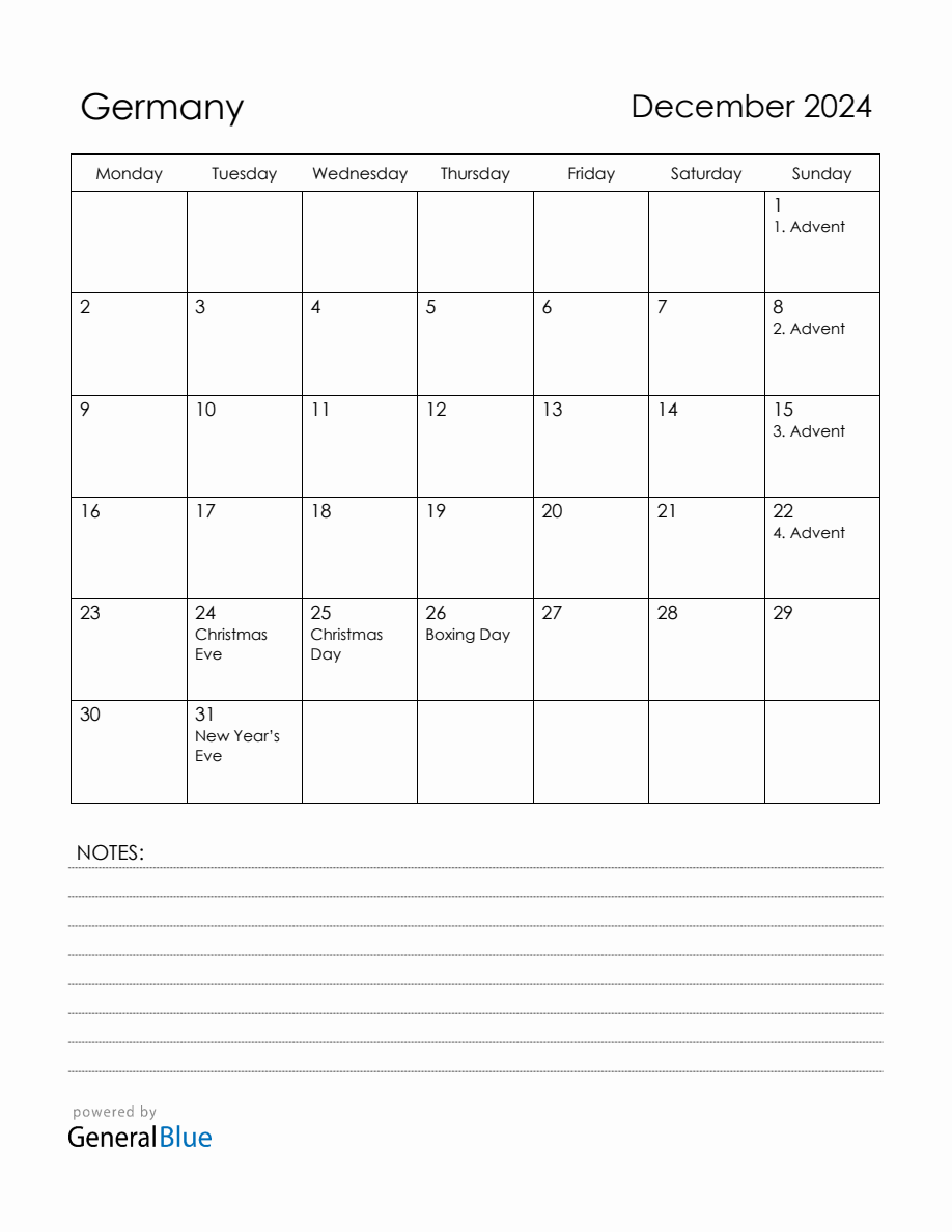 December 2024 Germany Calendar with Holidays