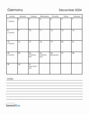 Current month calendar with Germany holidays for December 2024