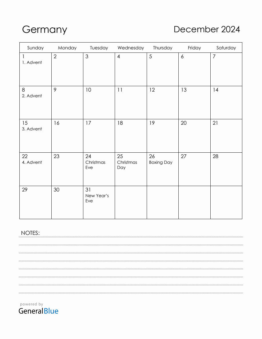 December 2024 Germany Calendar with Holidays
