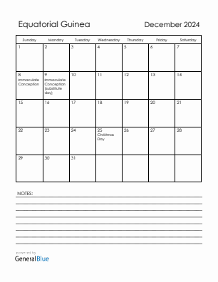 Current month calendar with Equatorial Guinea holidays for December 2024