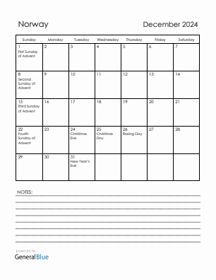 Current month calendar with Norway holidays for December 2024