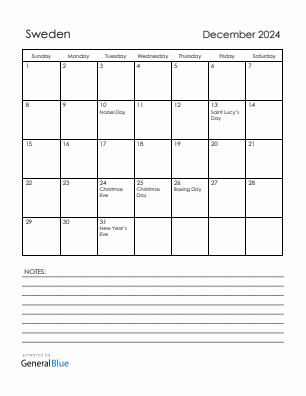 Current month calendar with Sweden holidays for December 2024
