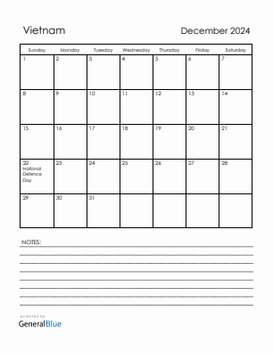 Current month calendar with Vietnam holidays for December 2024