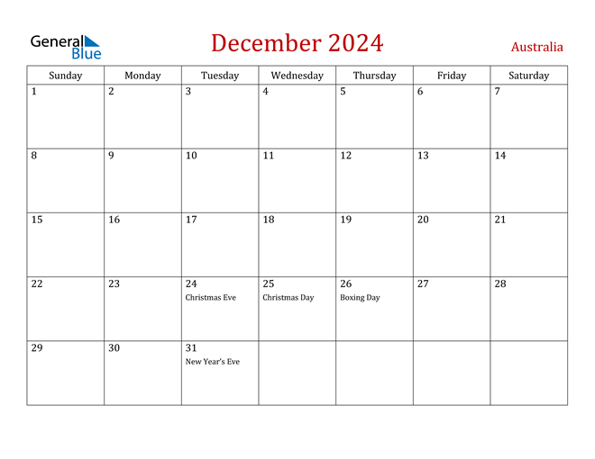 December 2024 Calendar with Australia Holidays