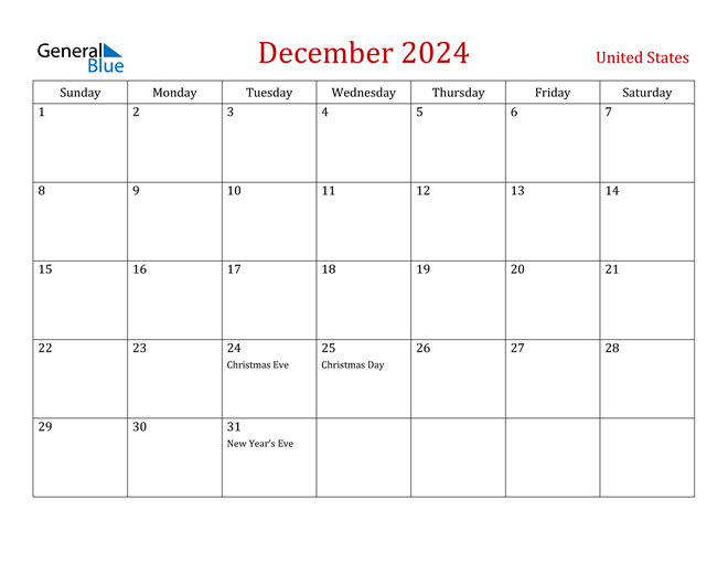 United States December 2024 Calendar