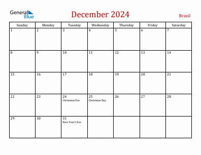 Current month calendar with Brazil holidays for December 2024