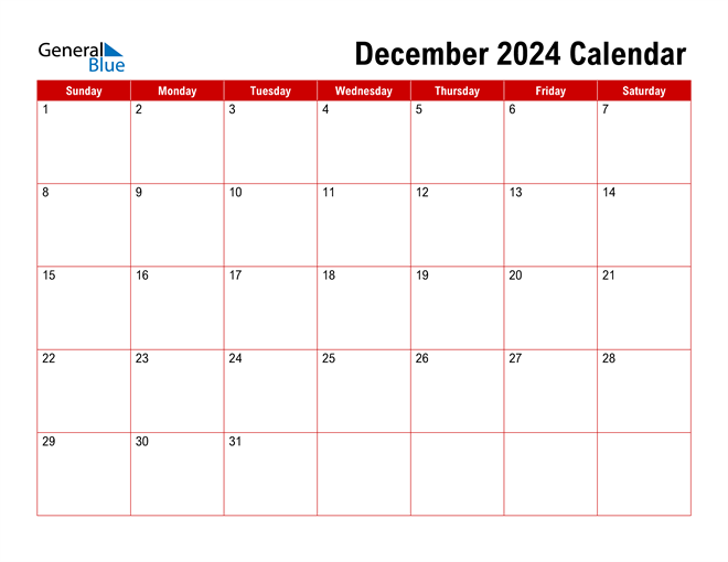 December 2024 Printable Blank Calendar Gambaran
