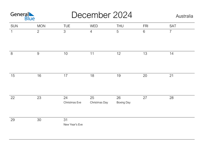 December 2024 Calendar with Australia Holidays