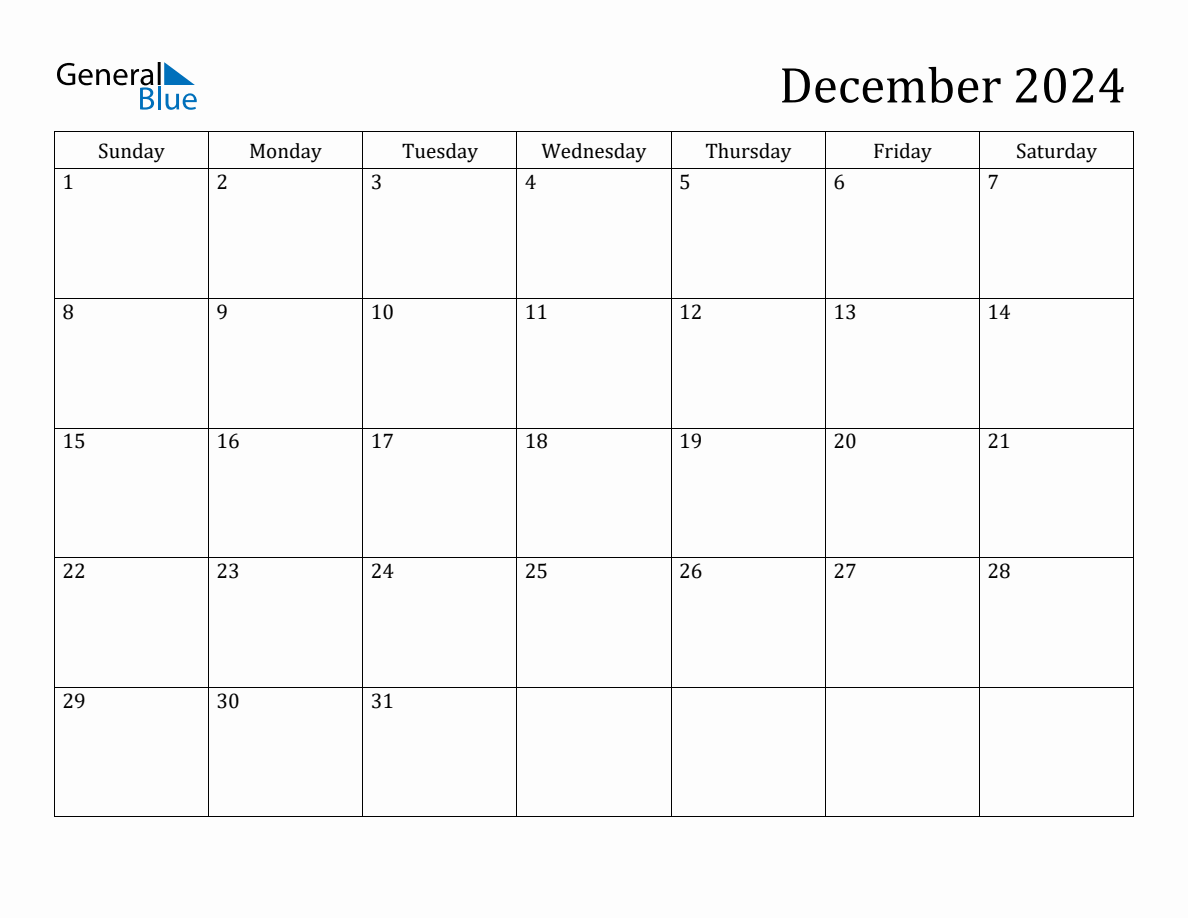 December 2024 Monthly Calendar