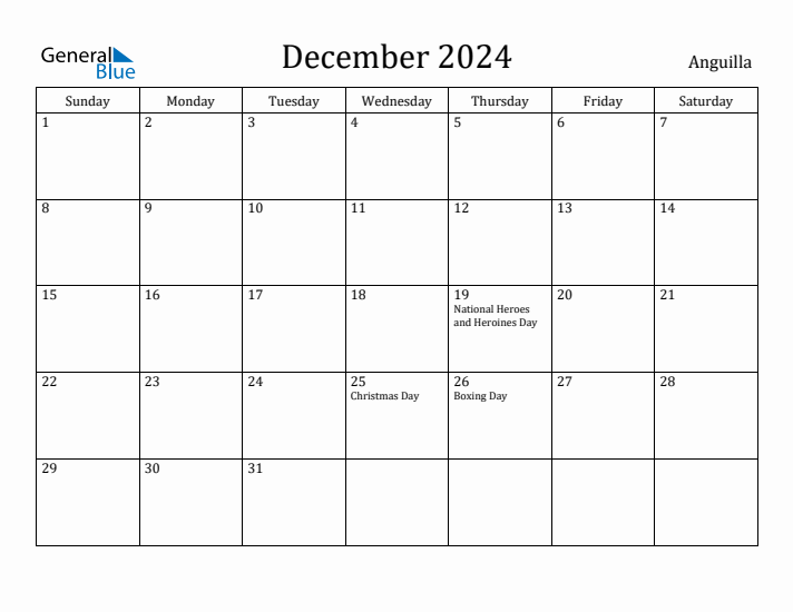 December 2024 Calendar Anguilla