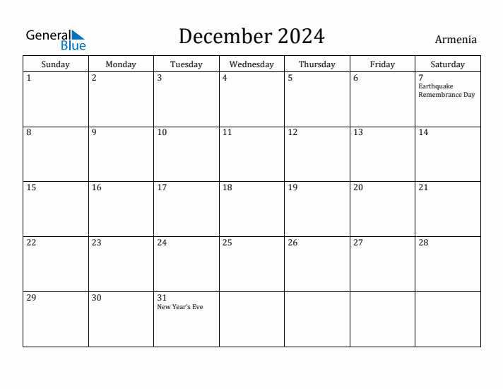 December 2024 Calendar Armenia