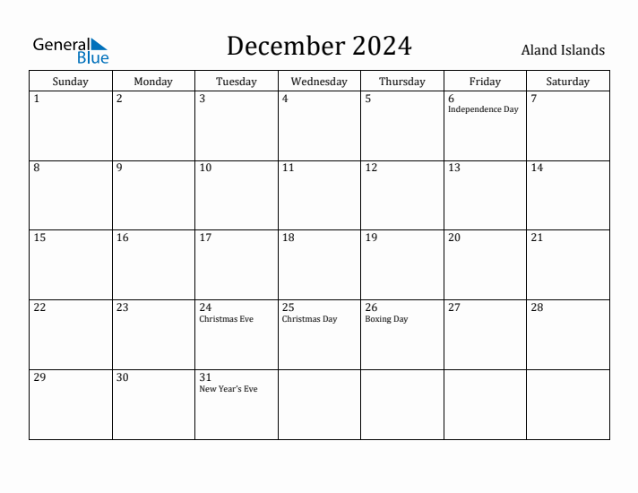 December 2024 Calendar Aland Islands