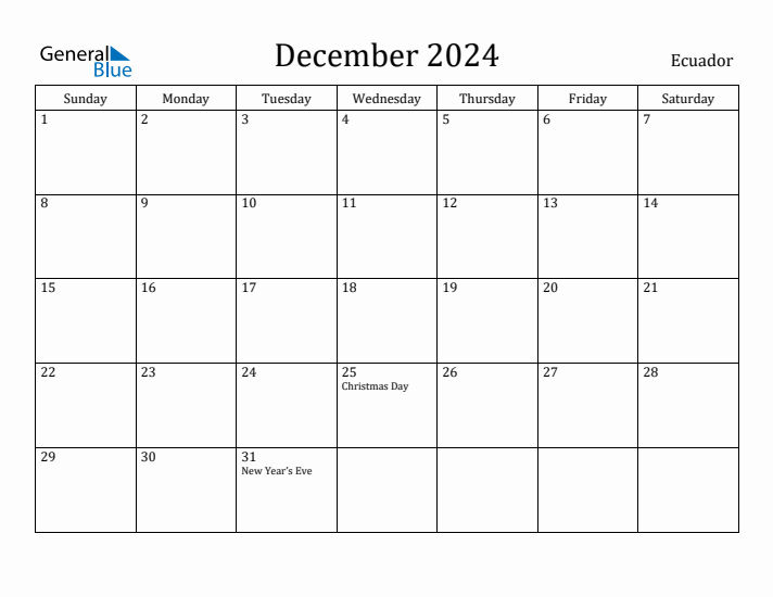 December 2024 Calendar Ecuador