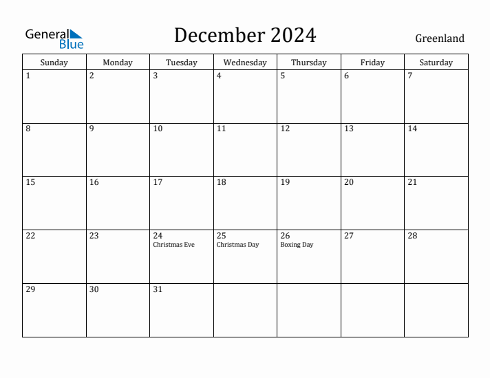 December 2024 Calendar Greenland