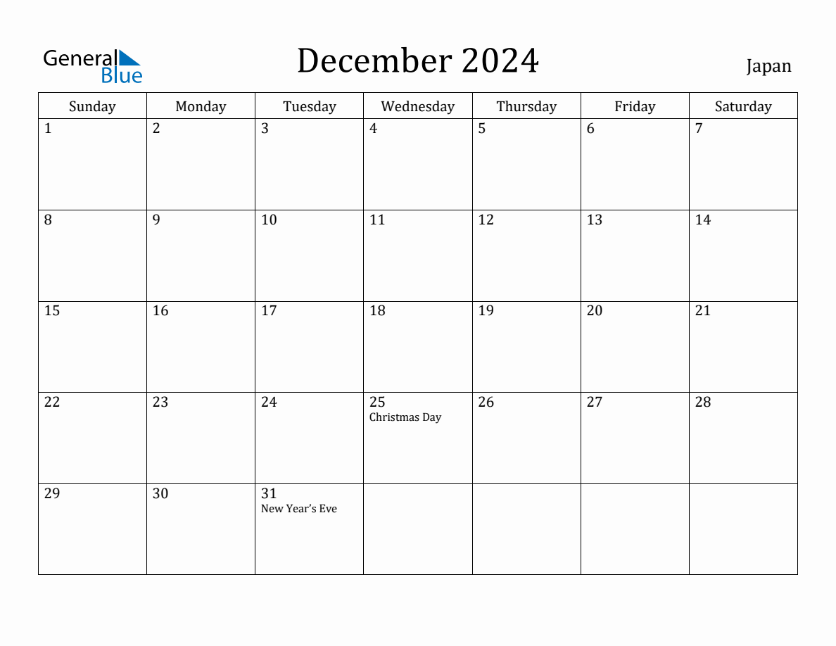 December 2024 monthly calendar with holidays in Japan