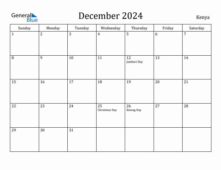 December 2024 Calendar Kenya