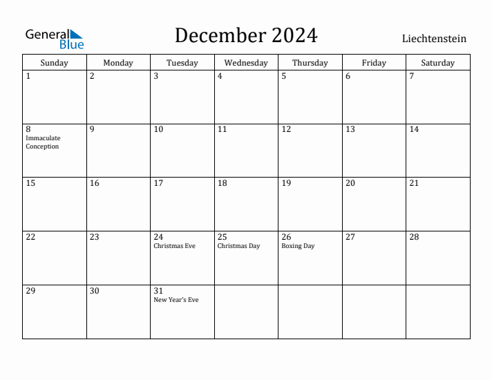 December 2024 Calendar Liechtenstein
