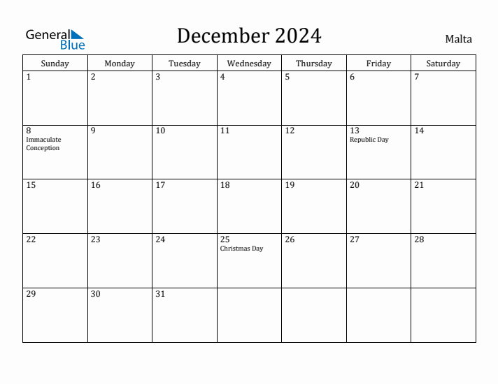 December 2024 Calendar Malta