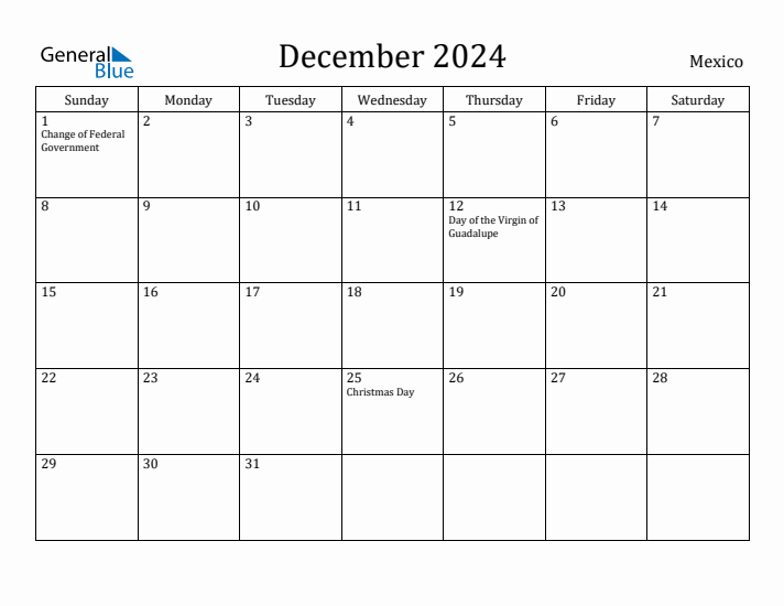 December 2024 Calendar Mexico