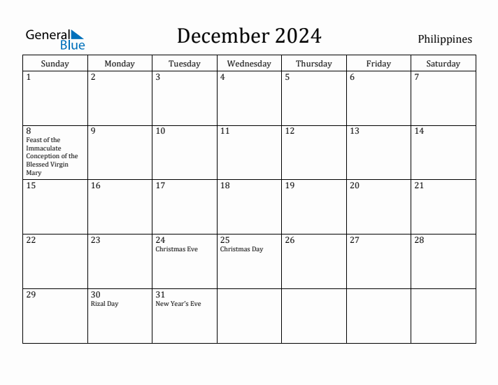 December 2024 Calendar Philippines