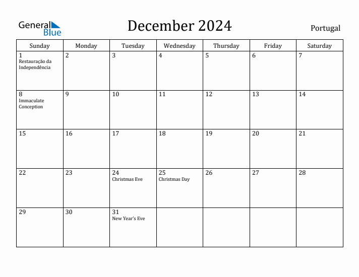 December 2024 Calendar Portugal