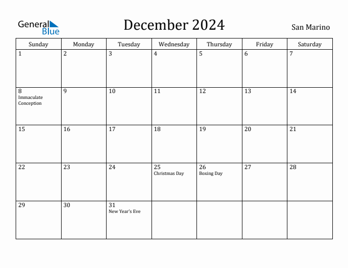 December 2024 Calendar San Marino