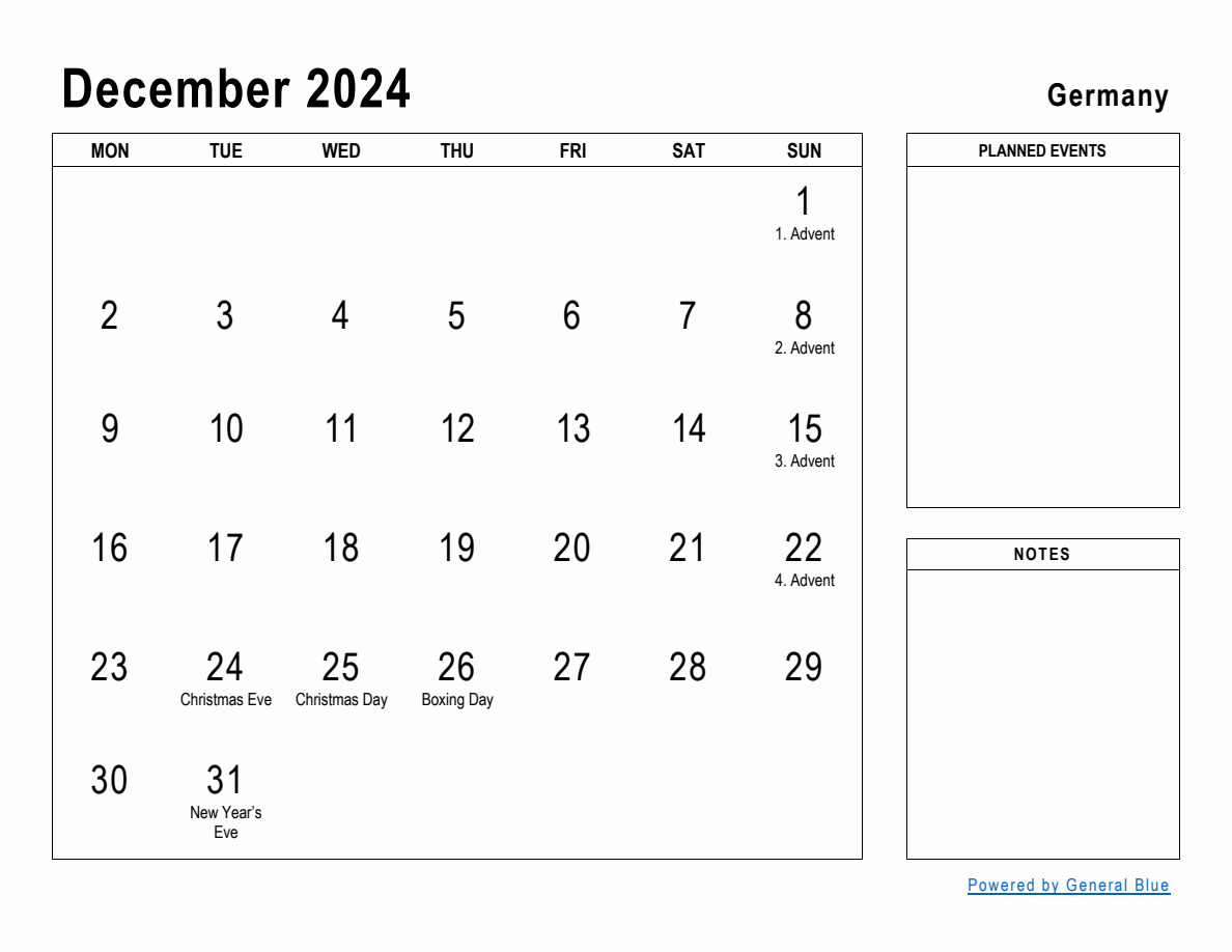 December 2024 Planner with Germany Holidays