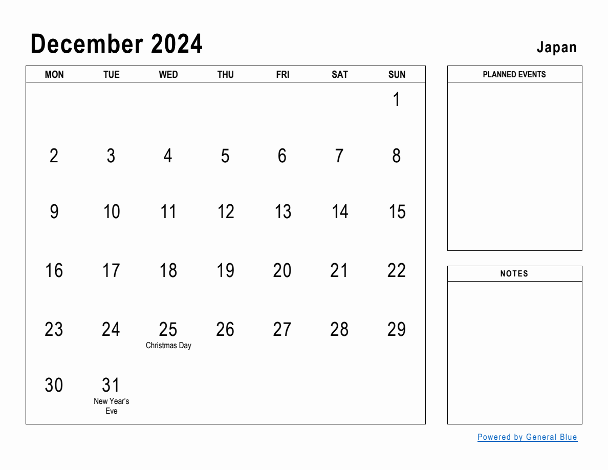 December 2024 Planner with Japan Holidays