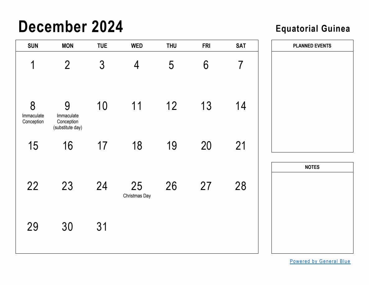 December 2024 Planner with Equatorial Guinea Holidays