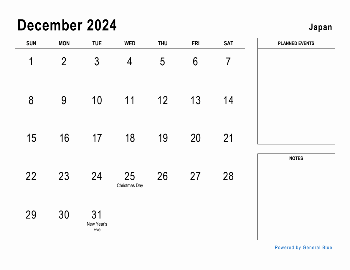 December 2024 Planner with Japan Holidays