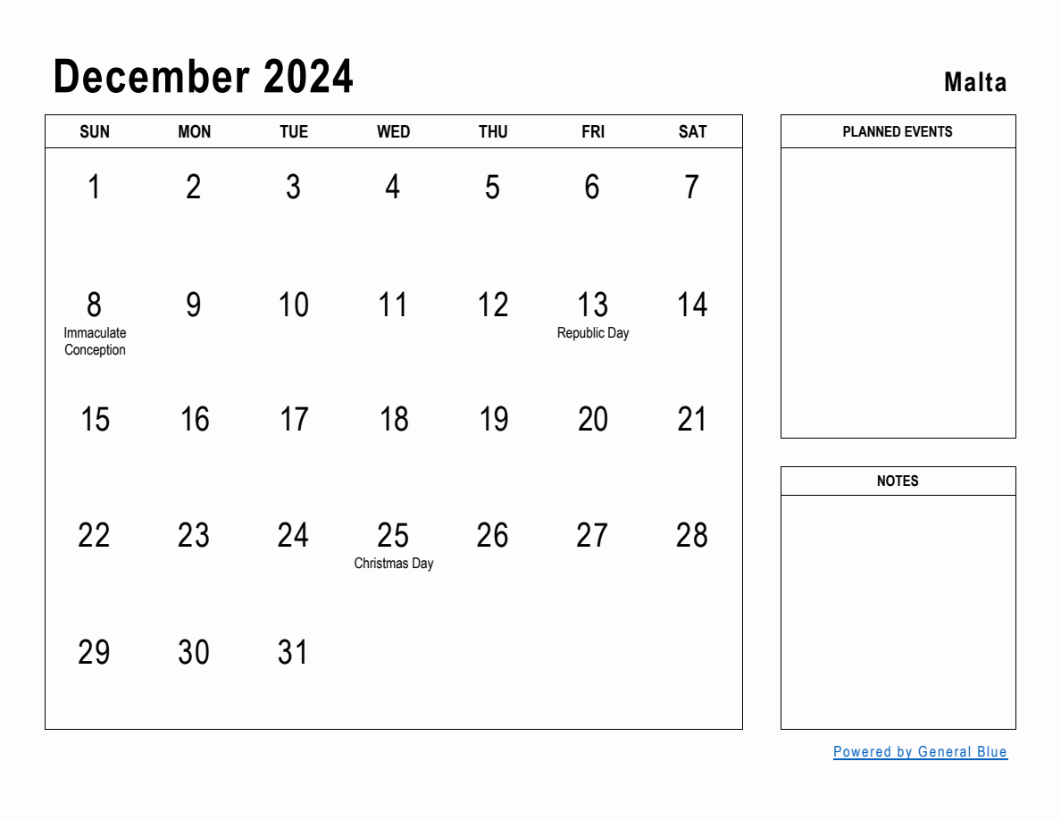 December 2024 Planner with Malta Holidays