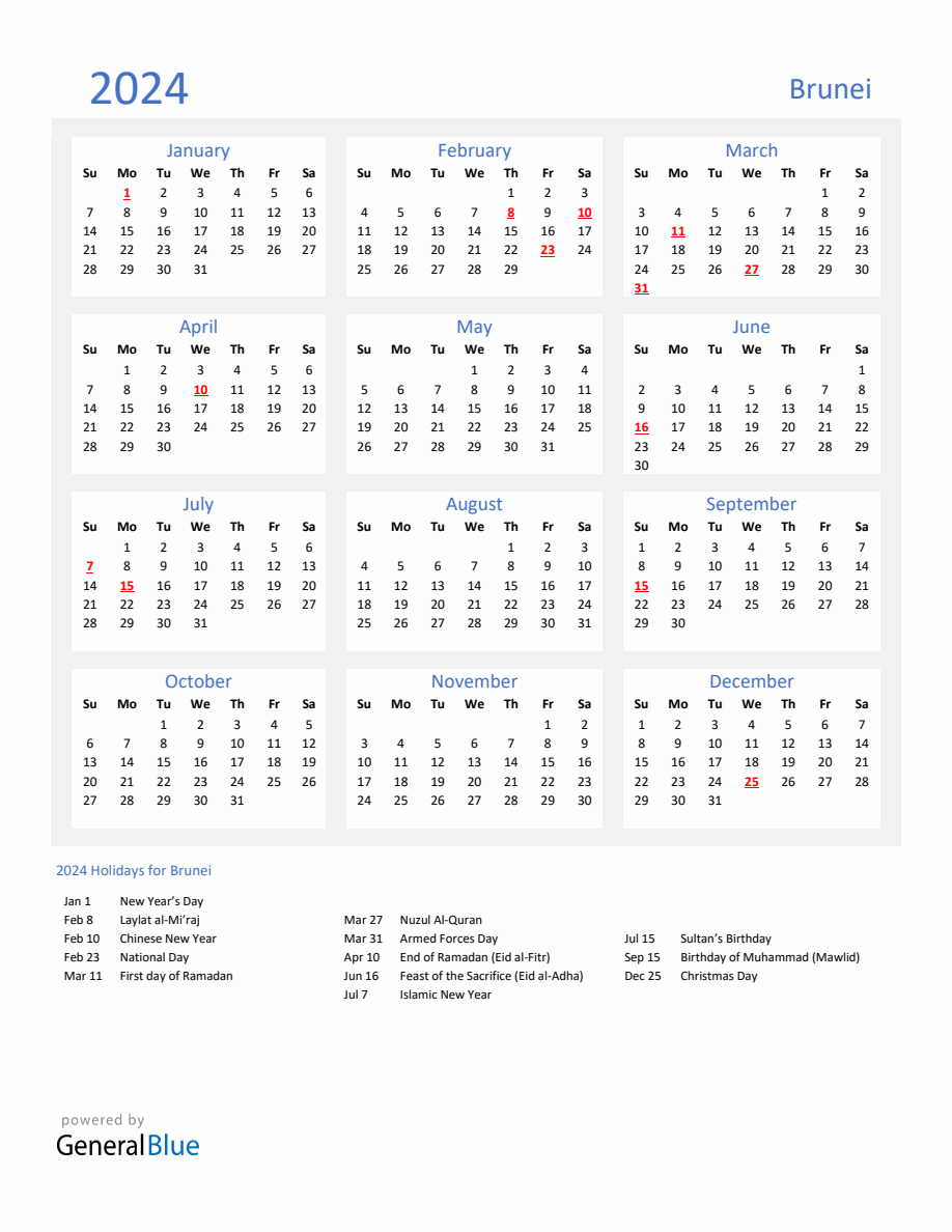 Basic Yearly Calendar With Holidays In Brunei For 2024   2024 Calendar Basic With Holidays Portrait Sunday Start En Bn 918x1188 