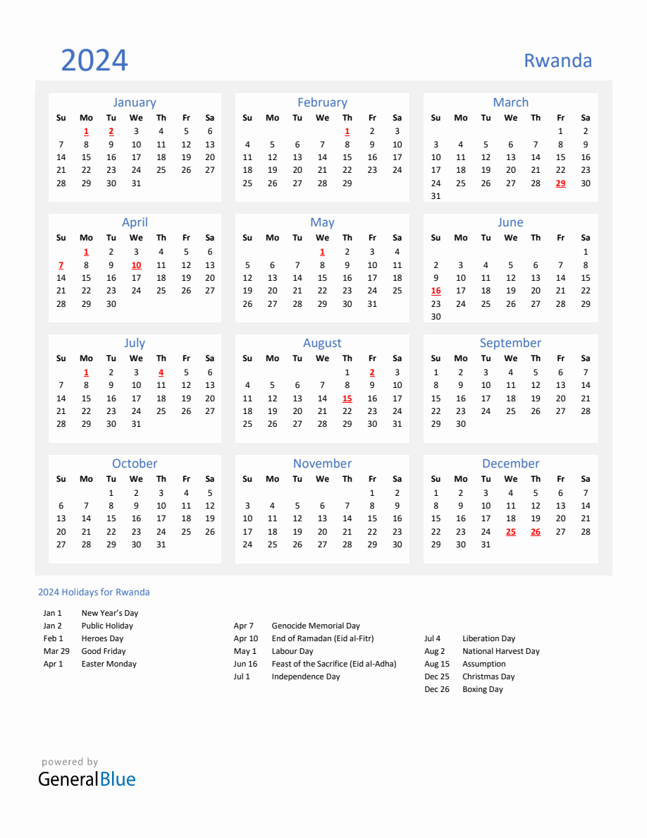 Bureau Calendrier Avec LED Lumières, 2024 Rwanda