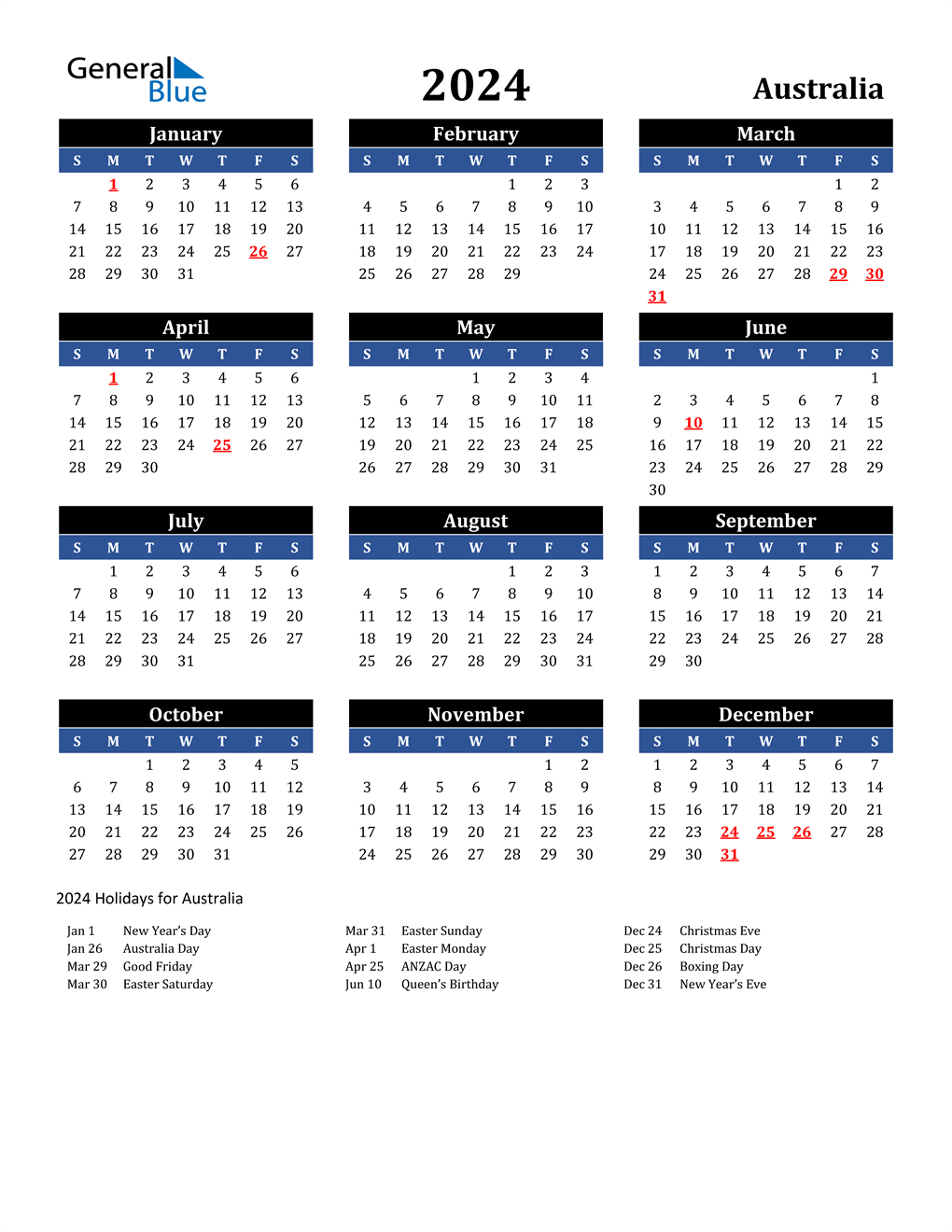 December 2024 Australia Calendar With Holidays For Printing Image