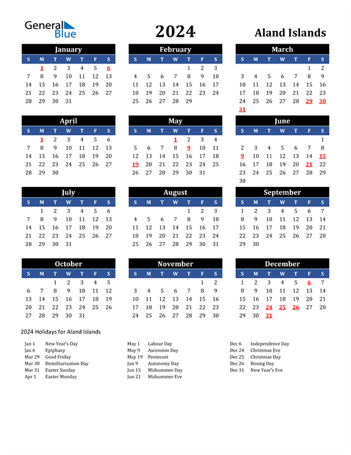 2024 Aland Islands Free Calendar