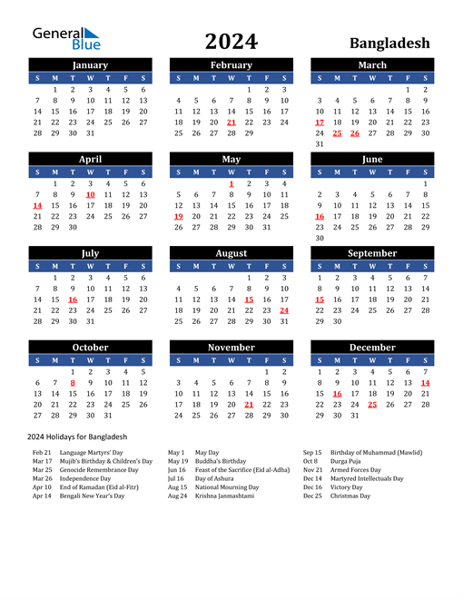 2024 Bangladesh Free Calendar