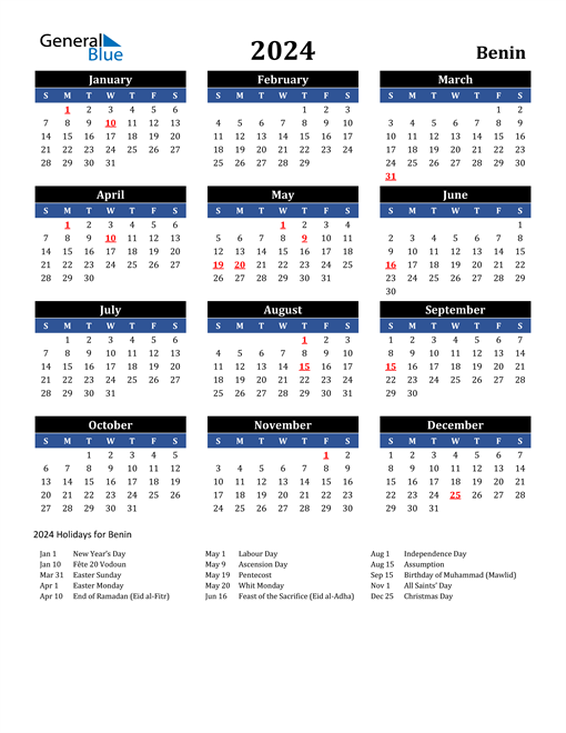 2024 Benin Free Calendar
