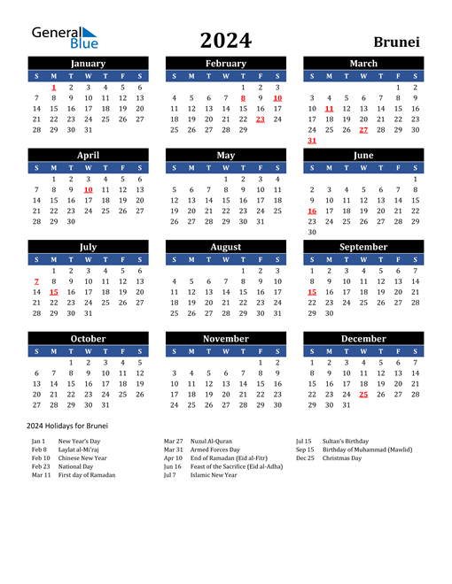 2024 Brunei Free Calendar