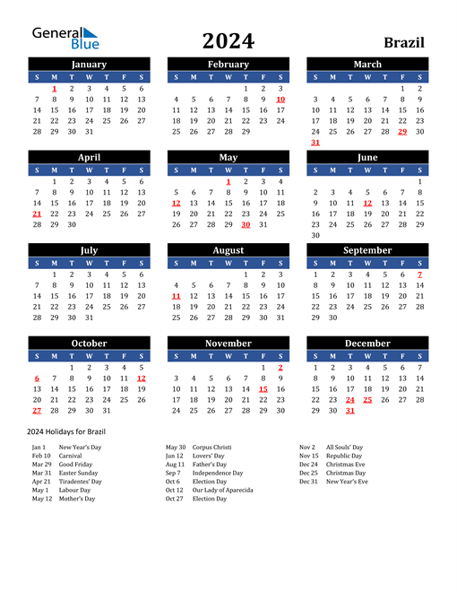 2024 Brazil Calendar with Holidays