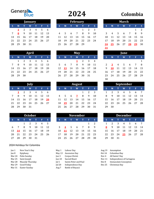 2024 Colombia Free Calendar