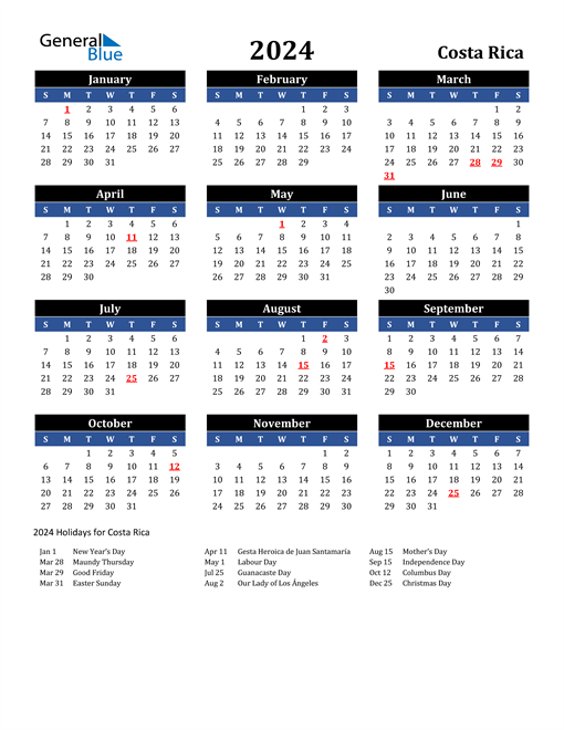 2024 Costa Rica Free Calendar