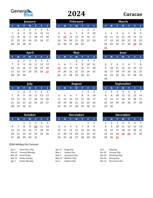 2024 Curacao Free Calendar