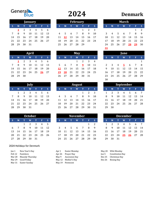 2024 Denmark Free Calendar