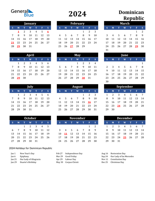 2024 Dominican Republic Calendar with Holidays