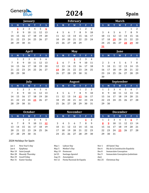 2024 Spain Calendar with Holidays