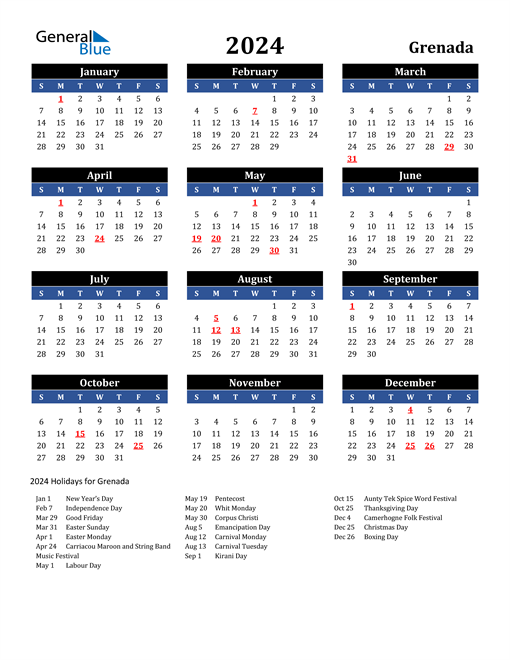 2024 Grenada Free Calendar