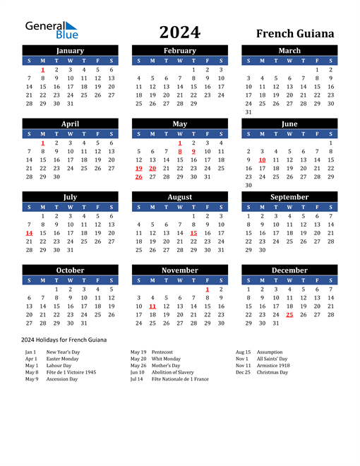 2024 French Guiana Free Calendar